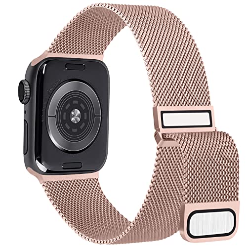 Hanama Correa Compatible con Apple Watch Correa 38mm 40mm 41mm 42mm 44mm 45mm, Pulseras de Repuesto de Metal de Acero Inoxidable Clásico para iWatch Series SE 7 6 5 4 3 2 1 (38mm/40mm/41mm, Rosa)