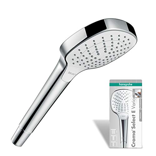 Hansgrohe 26812400 Select E 110 Vario Ducha de Mano, 3 Tipos de Chorro, Blanco/Cromo