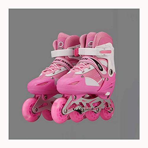 HaoLin Juego De Zapatillas De Patinaje para Patinaje Y Patines De Cuatro Ruedas Individuales para Niños con Flash Completo Ajustable,Pink-S