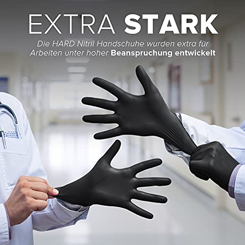 HARD Guantes Desechables de Nitrilo – Talla M, Sin Polvo, Sin Látex, De un Solo Uso, Ideal para Exámenes, Médico, Sanitarios, Profesional, 100 Unidades, Negro