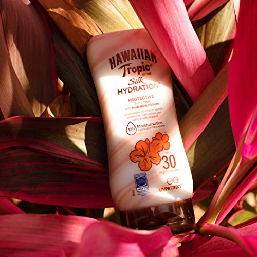 Hawaiian Tropic Silk Hydration Protective - Loción Solar Protectora con índice SPF 30 con cintas de seda hidratantes y resistente al agua, formato 180 ml