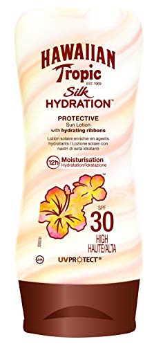 Hawaiian Tropic Silk Hydration Protective - Loción Solar Protectora con índice SPF 30 con cintas de seda hidratantes y resistente al agua, formato 180 ml