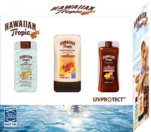 Hawaiian Tropic Travel Kit - Set de Viaje para Protección Solar (Aceite Bronceador SPF 15 + Loción Protectora SPF 30 + Aftersun Hidratante AirSoft)