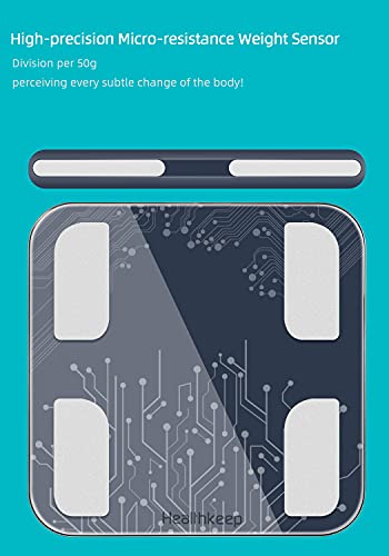 HEALTHKEEP Bascula de Baño Peso Baño Peso Digital Grasa Corporal Digital Inteligente con 8 Electrodos, alta precisión, con 18 Datos Básicos, LED Pantalla brillante, Puede contener 45 pies de pie.