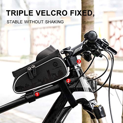 HEKIWAY Bike Frame Bag Impermeable bicicleta Bolsa para bicicleta Bolsa de almacenamiento de gran capacidad con orificio para auriculares para cualquier teléfono inteligente de menos de 7 pulgadas