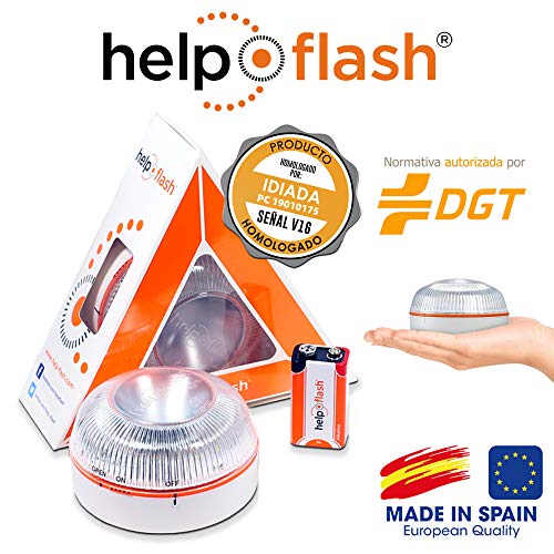 HELP FLASH x 2- luz emergencia AUTÓNOMA, señal v16 preseñalización peligro+linterna, homologada, DGT, base imantada, activación AUTOMÁTICA, y RASCADOR de hielo parabrisas rasqueta y cepillo