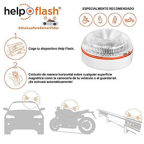 HELP FLASH x 2- luz emergencia AUTÓNOMA, señal v16 preseñalización peligro+linterna, homologada, DGT, base imantada, activación AUTOMÁTICA, y RASCADOR de hielo parabrisas rasqueta y cepillo