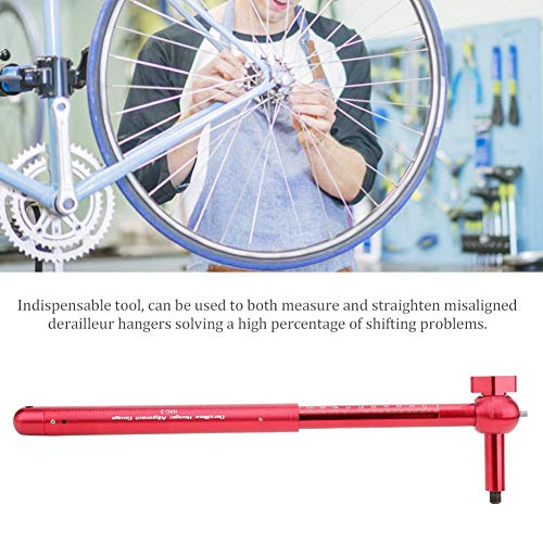 Herramienta de calibración de bicicleta, calibrador de alineación de la patilla del cambio para la medición telescópica de la bicicleta de montaña Enderezar las suspensiones desalineadas(rojo)