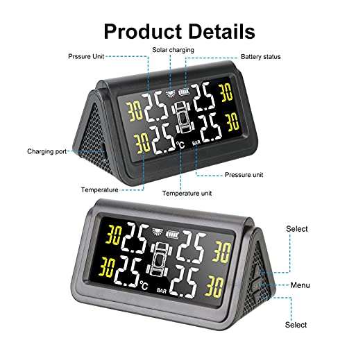 Herramientas de control de presión de los neumáticos Sistema de monitoreo de presión de neumáticos digital solar USB TMPS Inalámbrico inteligente LCD Mostrar sensores de presión de neumáticos con 4 se