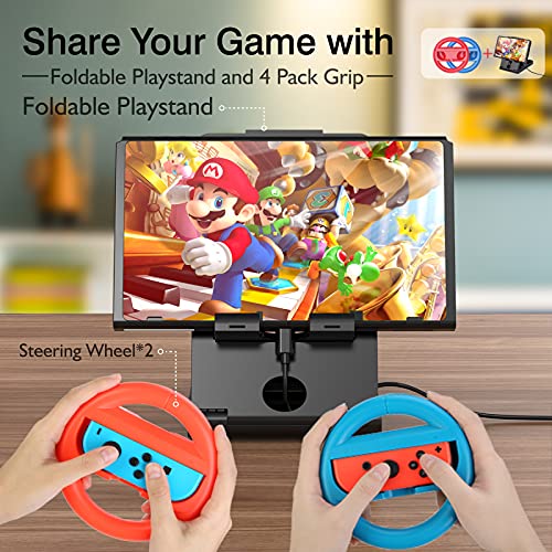 HEYSTOP 24 in 1 Accesorios Compatible con Nintendo Switch, Funda para Nintendo Switch, Carcasa TPU, Grip Mandos, Protector Pantalla, Soporte Regulable, Cable USB, Base Cargador, Funda Comfort Grip