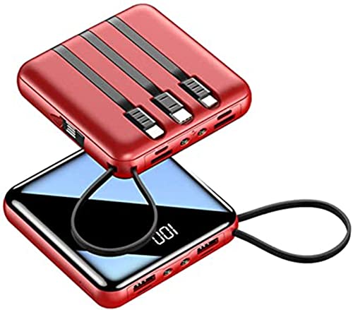 HHORB 20000Mah Mini Power Bank con Micro USB Tipo C Cable-Cargador Portátil, LED Mirror Power Bank-Batería Externa Power Bank (Color: Azul),Rojo