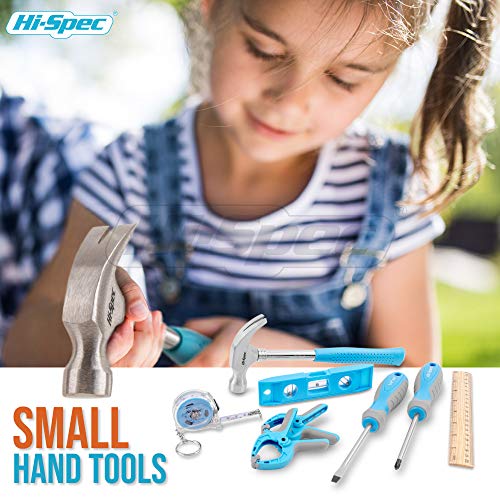 Hi-Spec Cinturón de Herramientas Azul para Niños de 16 Piezas. Herramientas Reales de Metal para niños y Principiantes. Incluye Herramientas Manuales, Herramientas de Medicion, Guantes, Gafas y más