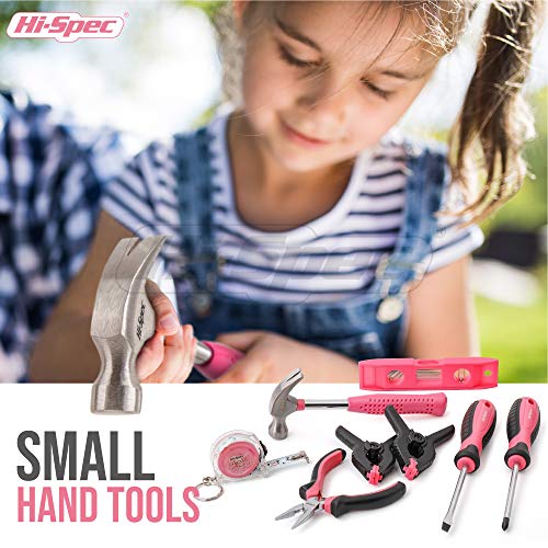 Hi-Spec Maletin de Herramientas Rosa para Niños de 18 Piezas. Bolsa de Herramientas. Herramientas manuales de Bricolaje de Metal Real para Niños y Principiantes.