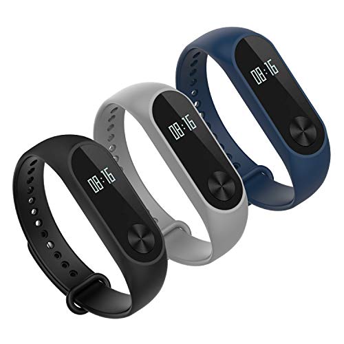 Hianjoo Correa Compatible con Xiaomi Mi Band 2, [3 Paquetes] Pulsera de Reemplazo Deportivo Suave Ajustable de Silicona Correas Compatible con Mi Band 2 [Azul + Gris + Negro]