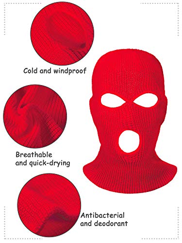 Hicarer 3 Pasamontañas Envoltura de Cabeza Cubiertas Faciales de 3 Agujeros de Esquí de Punta de Deporte de Invierno al Aire Libre (Negro, Amarillo, Rojo)