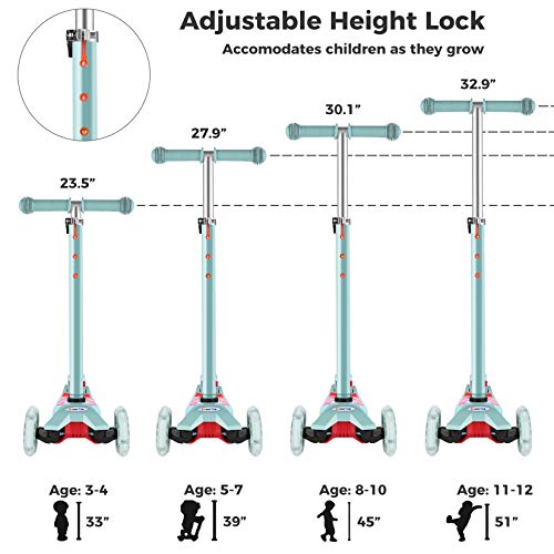 Hikole Patinete 3 Led Ruedas para 3 a 12 Años Patinete Ajustable, Diseño Plegable, Manillar Ajustable, Carga Máxima de 110lb