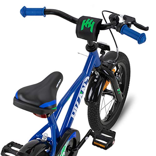 HILAND Adler Bicicleta Infantil de 14 Pulgadas para niños de más de 3 años con ruedines, Freno de Mano y Freno de contrapedal, Color Azul…