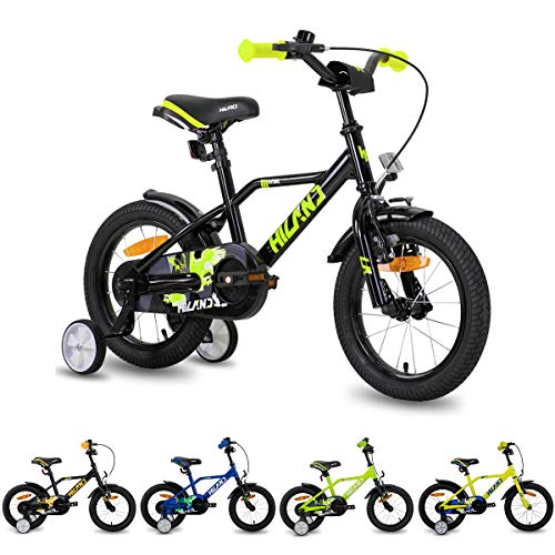 HILAND Adler Bicicleta Infantil de 16 Pulgadas para niños a Partir de 4 años, con ruedines, Freno de Mano y Freno de contrapedal, Color Negro y Verde