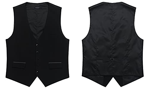 HISDERN Chalecos Negro para Hombre de Vestir Formal Chaleco de Boda Clásico chaleco traje de Negocios fiesta Casual con Bolsillos M
