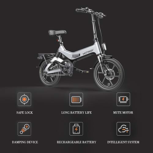 HITWAY Bicicleta eléctrica GEARSTONE, Ligera, 250 W, Plegable, eléctrica, con Asistencia de Pedal, con batería de 7,5 Ah, 16 Pulgadas, para Adolescentes y Adultos