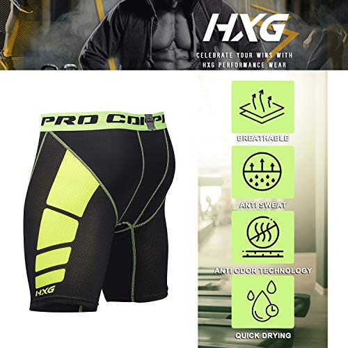 Hivexagon Pantalones Cortos de Compresión de Media Pierna para Deportes, Correr y Entrenamiento de Gimnasio SM008GNM