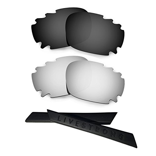 HKUCO Black/Titanium Polarized Replacement Lenses plus Black Earsocks Rubber Kit For Oakley Racing Jacket Vented