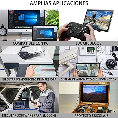 HMTECH Raspberry Pi - Pantalla táctil de 10,1 Pulgadas, Monitor 1024 x 600 HDMI, Monitor portátil IPS Touch Display para Raspberry Pi 4/3/2/Zero/B Win10/8/7 Raspbian Ubuntu Xbox/PS4 Mac, Free-Driver