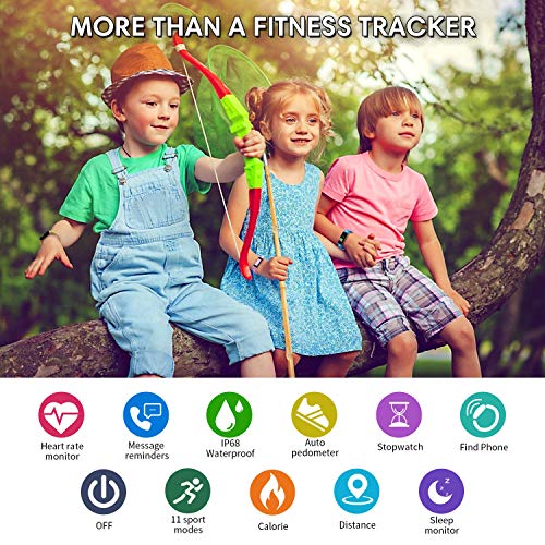 HOFIT Pulsera Actividad para Niños, Reloj Inteligente con Podómetros, Monitor de Frecuencia Cardíaca y Sueño, Cronómetro, Pulsera Deportiva Banda Inteligente con 2 Pulseras (Azul Camuflaje)