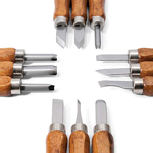HOLZWURM Herramientas de tallado 12 pcs. incl. Instrucciones (EN), juego de cuchillos de tallado ideal para tallar madera, vegetales, frutas y mucho más