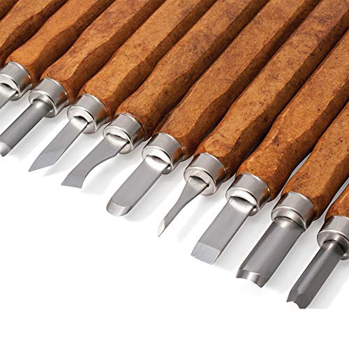 HOLZWURM Herramientas de tallado 12 pcs. incl. Instrucciones (EN), juego de cuchillos de tallado ideal para tallar madera, vegetales, frutas y mucho más