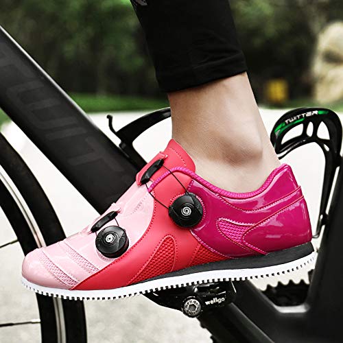 Hombre Mujer Bicicleta De Carretera Calzado De Ciclismo, Ultraligero Al Aire Libre Boost Bike Calzado, Antideslizante Cómodo Calzado Giratorio para Montar (Rosa)