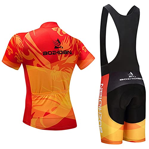 Hombres de carreras de naranja Ciclismo de manga corta Jersey, babero acolchado transpirable Pantalones cortos babero acolchado Combo ciclo al aire libre, verano Classic Road Bike MTB Clother Set