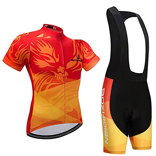 Hombres de carreras de naranja Ciclismo de manga corta Jersey, babero acolchado transpirable Pantalones cortos babero acolchado Combo ciclo al aire libre, verano Classic Road Bike MTB Clother Set