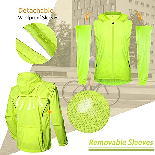 Hombres Ropa Ciclismo,Transpirable Chaqueta De Ciclismo Cortavientos Chaleco De MTB,Resistente Viento Y Agua Chaqueta De Ciclismo,Adecuado Para Correr Y Caminar Al(Size:XXXXL,Color:Verde fluorescente)