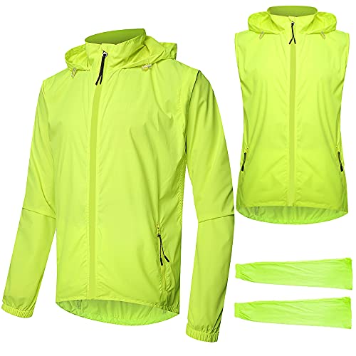 Hombres Ropa Ciclismo,Transpirable Chaqueta De Ciclismo Cortavientos Chaleco De MTB,Resistente Viento Y Agua Chaqueta De Ciclismo,Adecuado Para Correr Y Caminar Al(Size:XXXXL,Color:Verde fluorescente)