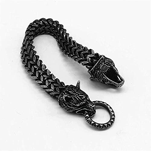 Hombres Viking Dragon Fenrir Wolf Pulsera, Biker Biker Biker Pulsera de Amuleto, Mitología Norse Pulsera de Vacaciones Regalo (Color : Wolf)