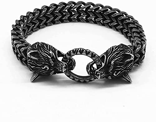 Hombres Viking Dragon Fenrir Wolf Pulsera, Biker Biker Biker Pulsera de Amuleto, Mitología Norse Pulsera de Vacaciones Regalo (Color : Wolf)