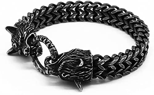 Hombres Viking Dragon Fenrir Wolf Pulsera, Biker Biker Biker Pulsera de Amuleto, Mitología Norse Pulsera de Vacaciones Regalo (Color : Wolf)