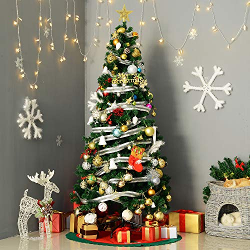 HOMCOM Árbol de Navidad + Decoracion INCLUIDA Pino Abeto Diametro 80x180 cm 624 Ramas PVC Verde