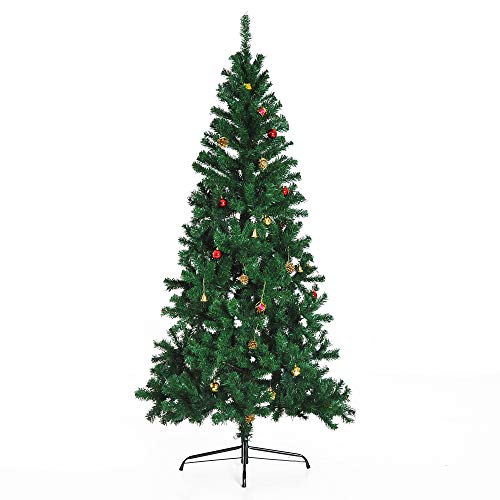 HOMCOM Árbol de Navidad + Decoracion INCLUIDA Pino Abeto Diametro 80x180 cm 624 Ramas PVC Verde