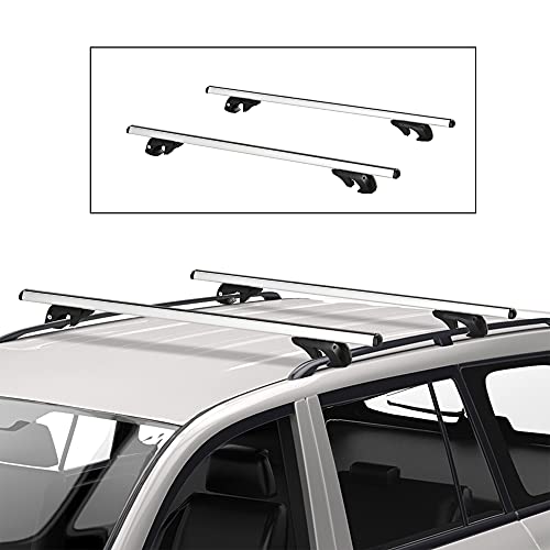 HOMCOM Barras de Techo Universales para Vehículos Bacas Portaequipajes Coche Automóvil con 135 cm Rieles de Aluminio y Cerradura Carga 75 kg Plata