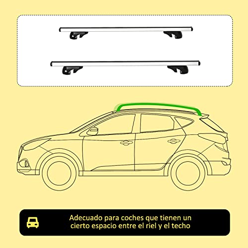 HOMCOM Barras de Techo Universales para Vehículos Bacas Portaequipajes Coche Automóvil con 135 cm Rieles de Aluminio y Cerradura Carga 75 kg Plata