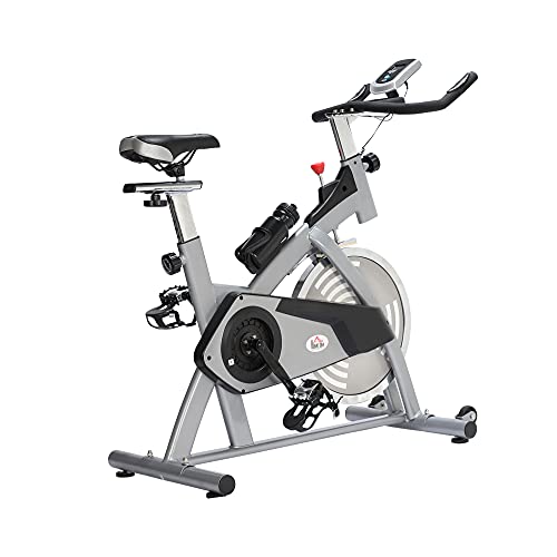 HOMCOM Bicicleta Estática de Ejercicio con Sillín Ajustable Volante de Inercia de 13kg Resistencia Manillar Regulables Pantalla LCD 96x50x107cm Acero Plata