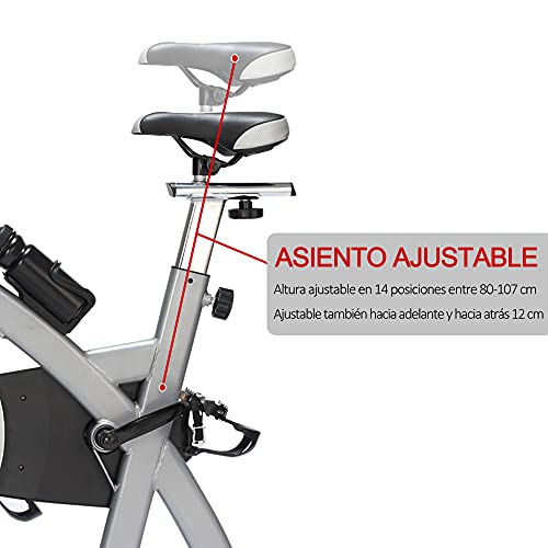 HOMCOM Bicicleta Estática de Ejercicio con Sillín Ajustable Volante de Inercia de 13kg Resistencia Manillar Regulables Pantalla LCD 96x50x107cm Acero Plata