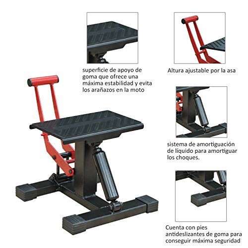 HOMCOM Caballete Elevador Universal Ajustable para Moto Tipo Soporte de Motocross para Aparcar o Reparar Amortiguamiento Carga 150kg Acero