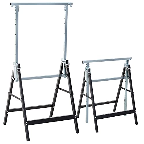 HOMCOM Set de 2 Andamios Caballete Telescópico Altura Ajustable Plegable Metálico Forma Cuadrada Estable Carga 200kg Acero 68x58x80-130 cm Negro