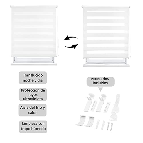 HOME MERCURY - Estor Enrollable de Doble Capa Noche y Día ,fácil instalación (160 X 180 CM, Blanco)