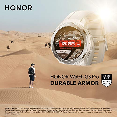 HONOR Watch GS Pro - GPS Multideporte Smartwatch con Cuerpo Resistente y Resistente, 48mm, 25-Día Batería duración, AMOLED de 1,39 Pulgadas, frecuencia cardíaca, IP68 para Hombre Mujer, Marga Blanco