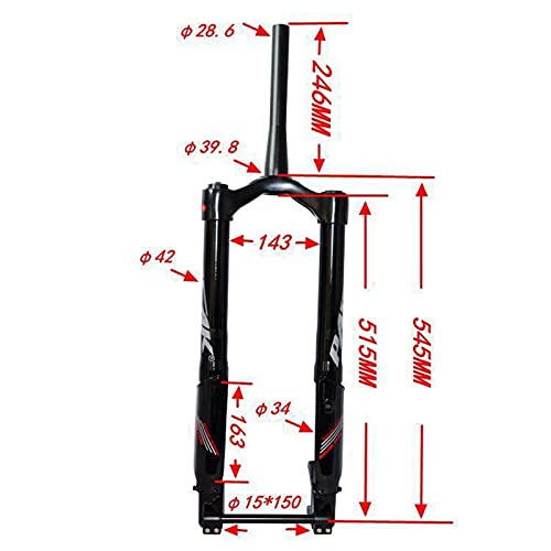 Horquilla de suspensión Bicicleta de nieve Suspensión Tenedor 26 Pulgada Avión de Aire Amortiguador MTB Bicicleta invertida horquilla Tubo cónico Tubo de freno de trazo 160 mm con eje de barril