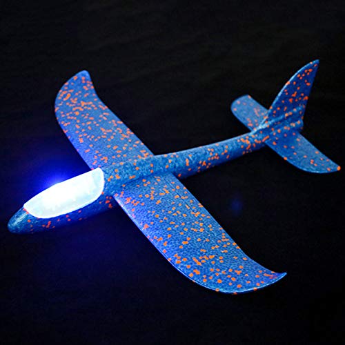 Houkiper 48cm Jumbo Lanzamiento de la Mano lanzando Aviones avión Planeador de Espuma EPP avión de Juguete con luz LED y función de música para niños Deportes al Aire Libre (Azul)